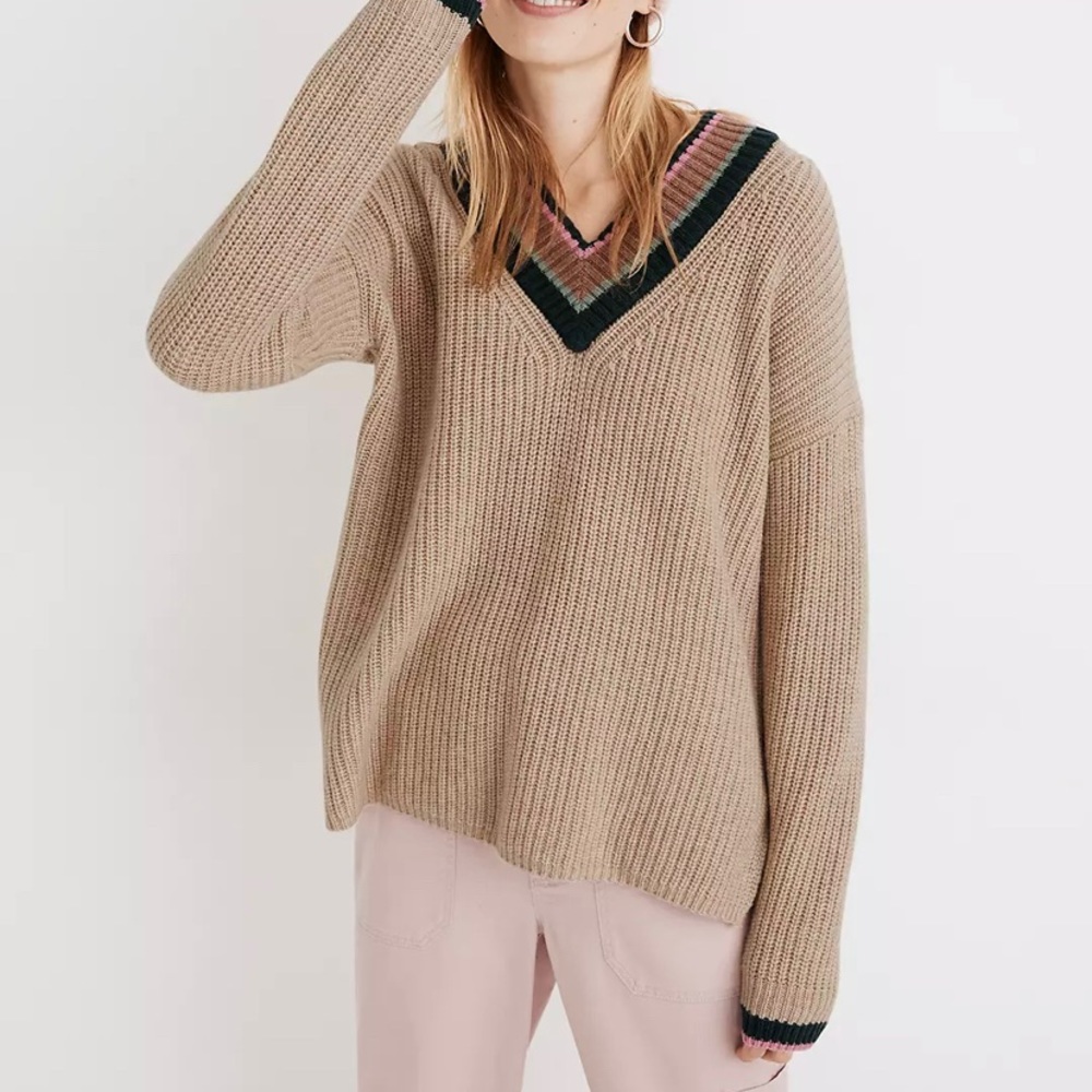Madewell Tipped Forest V-Neck Sweater